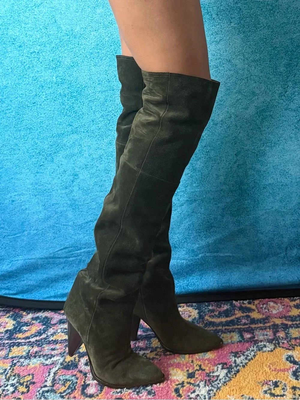 Isabelle Marant Olive Suede Over-The-Knee Cone Heel Boots